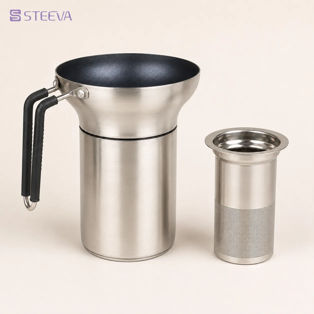 Steeva Chai Maker stainless steel body with built-in strainer